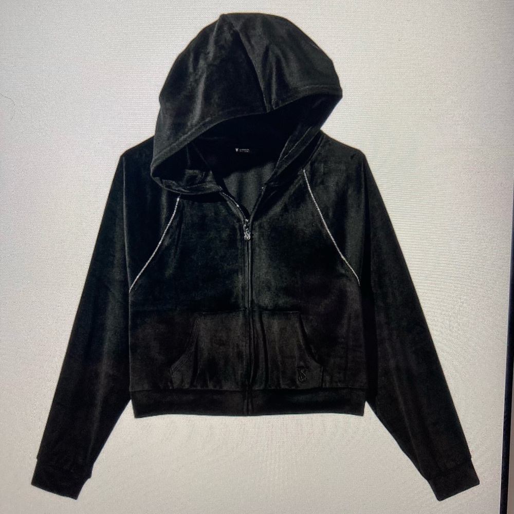 Victoria’s Secret Velour Full Zip Hoodie Black Large